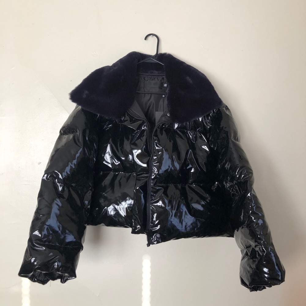 Cropped Vinyl Puffa Jacket